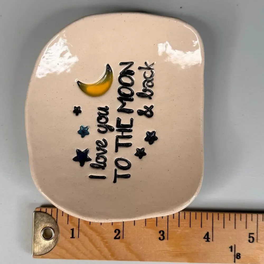 Cheryl Stevens Studio Pottery Trinket Dish Moon Stars I Love You Handmade Boho